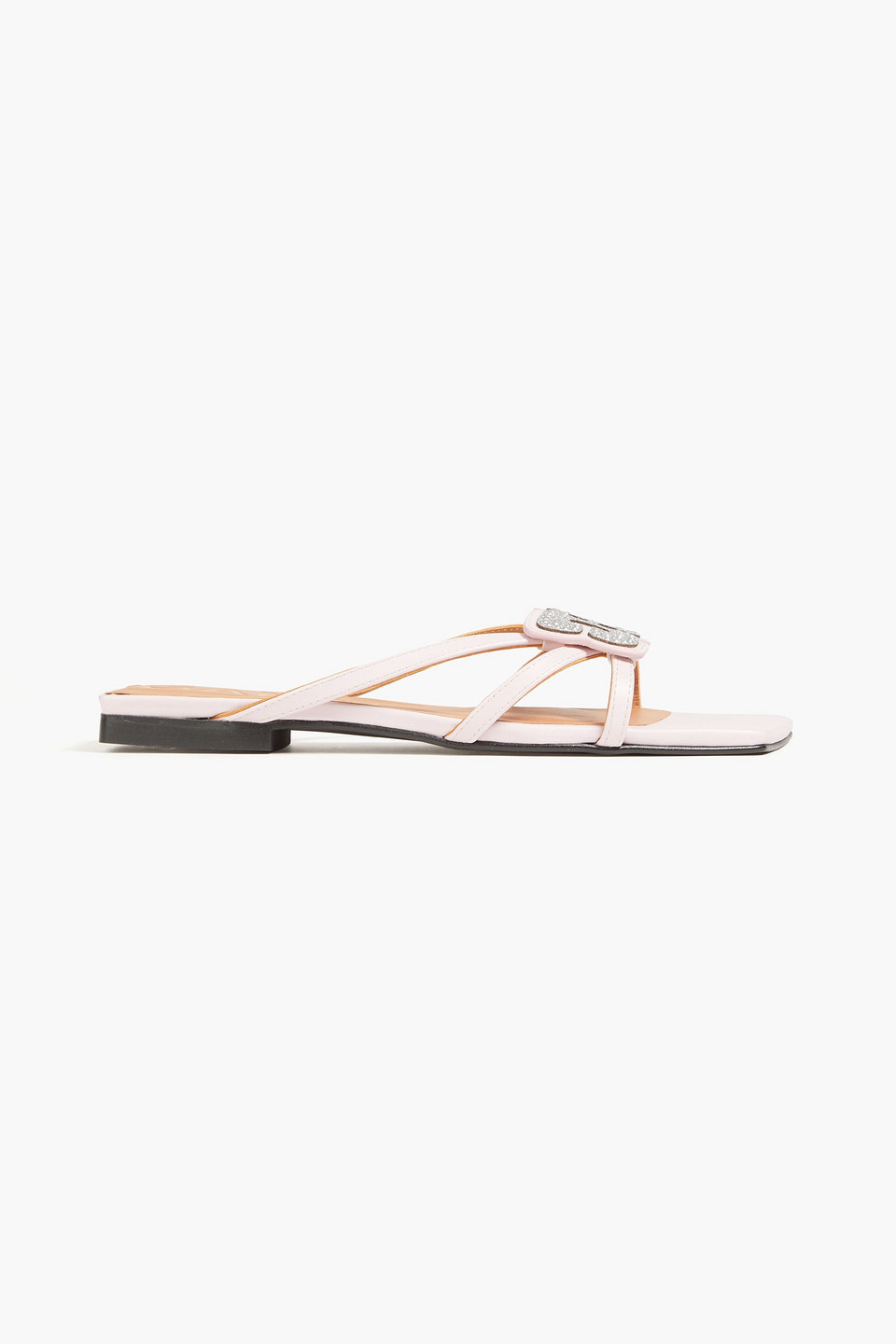 Ganni Embellished Faux Leather Sandals In Baby Pink