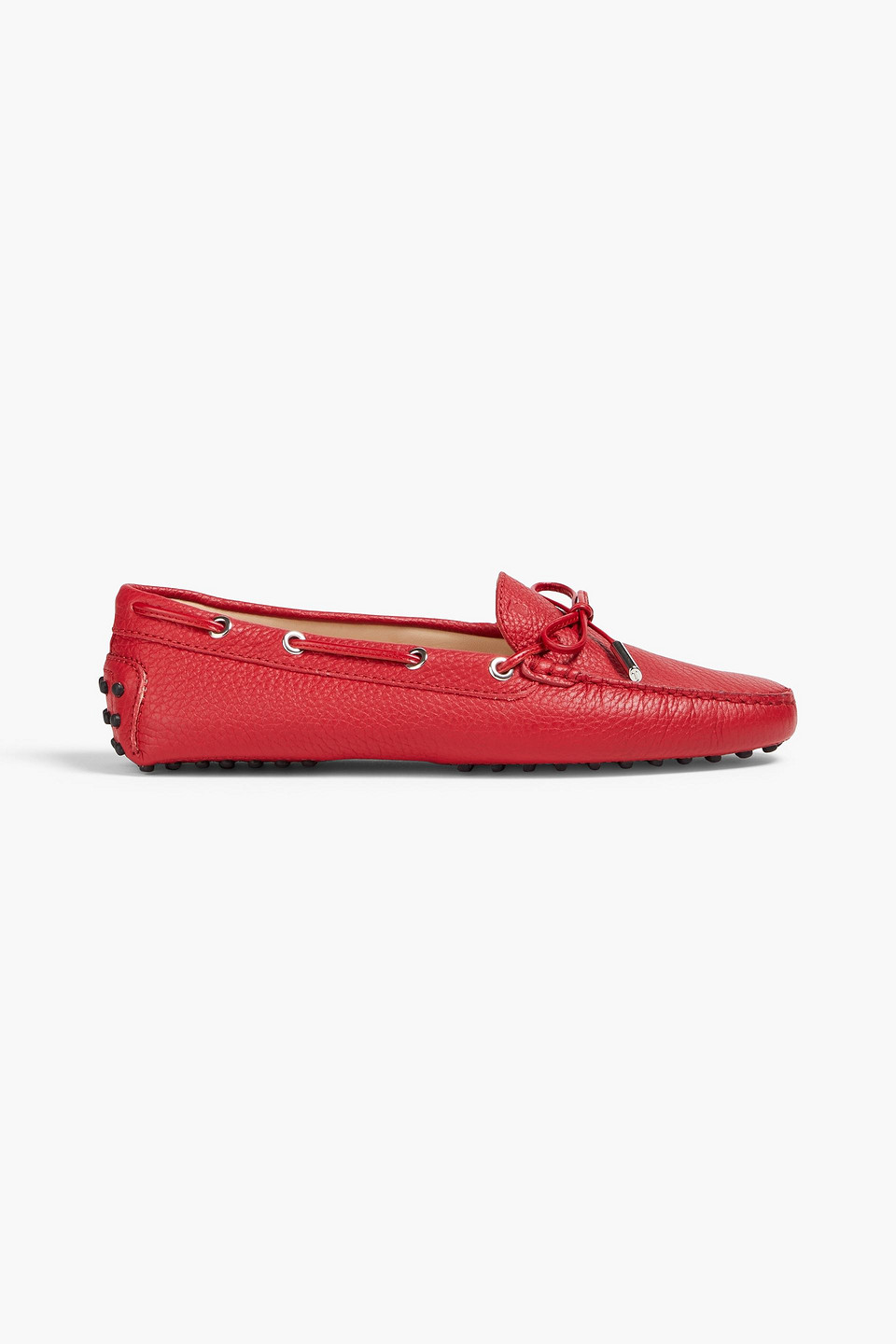 Tod's - Bow-detailed pebbled-leather loafers - Red - EU 36.5