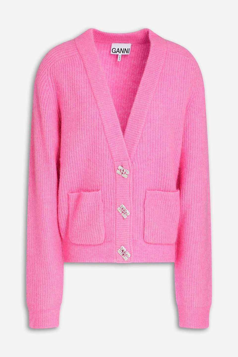 Ganni Ribbed-knit Cardigan In Pink