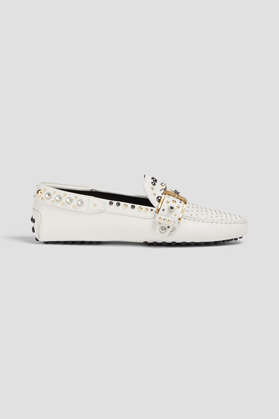 Tod's Studded Leather Loafers In Off-white