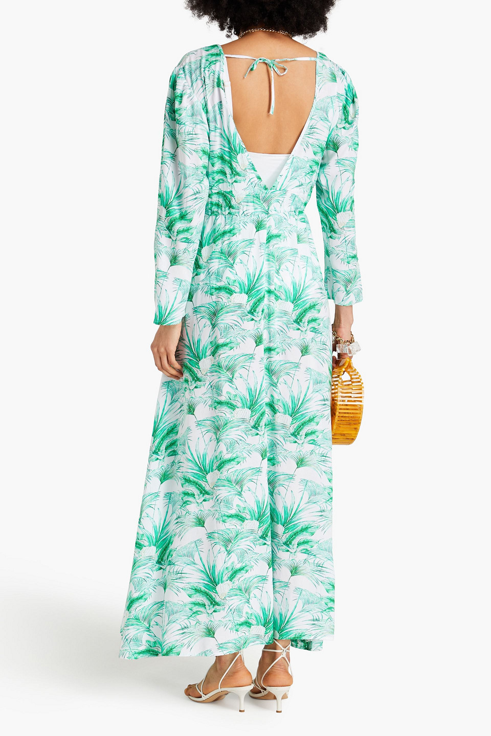 Shop Melissa Odabash Farrah Printed Voile Kaftan In Jade