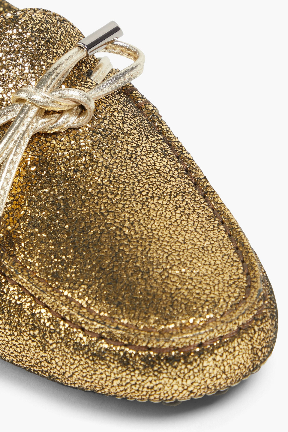 Tod's Gommino Metallic Brushed-leather Loafers In Gold
