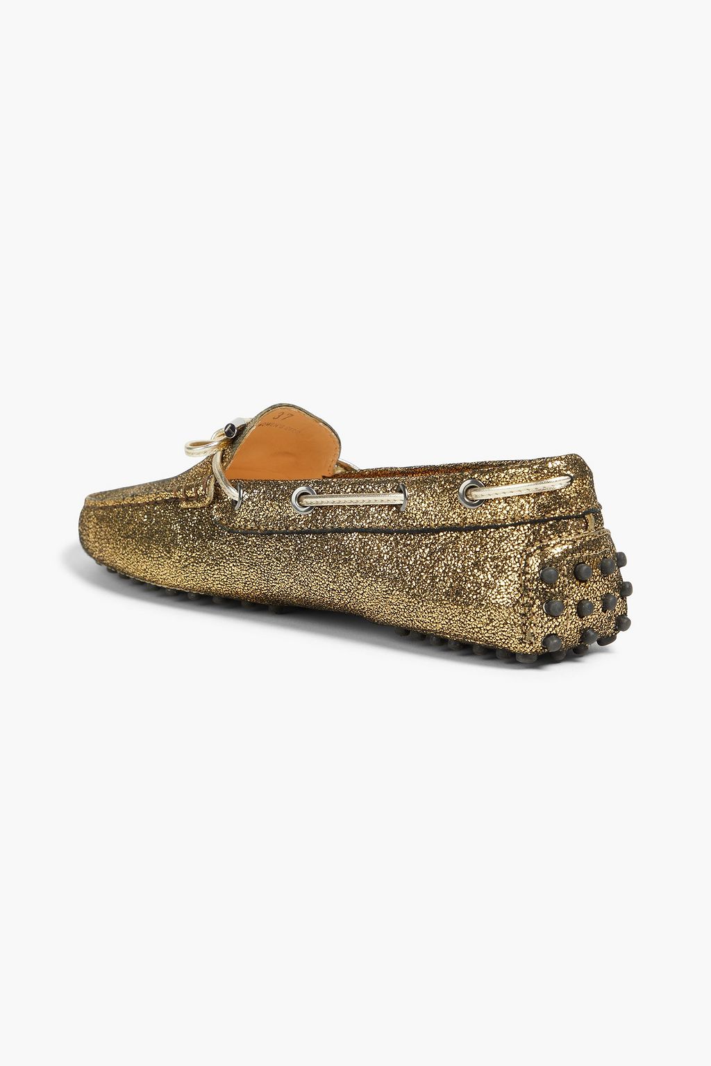 TOD'S حذاء لوفر مصنوع من جلد السويد بلون معدني ومزين بربطة على شكل فراشة