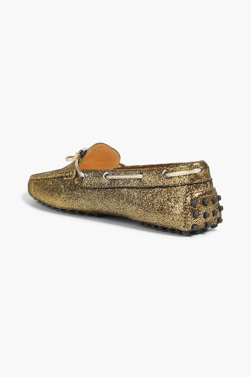 Tod's Gommino Metallic Brushed-leather Loafers In Gold