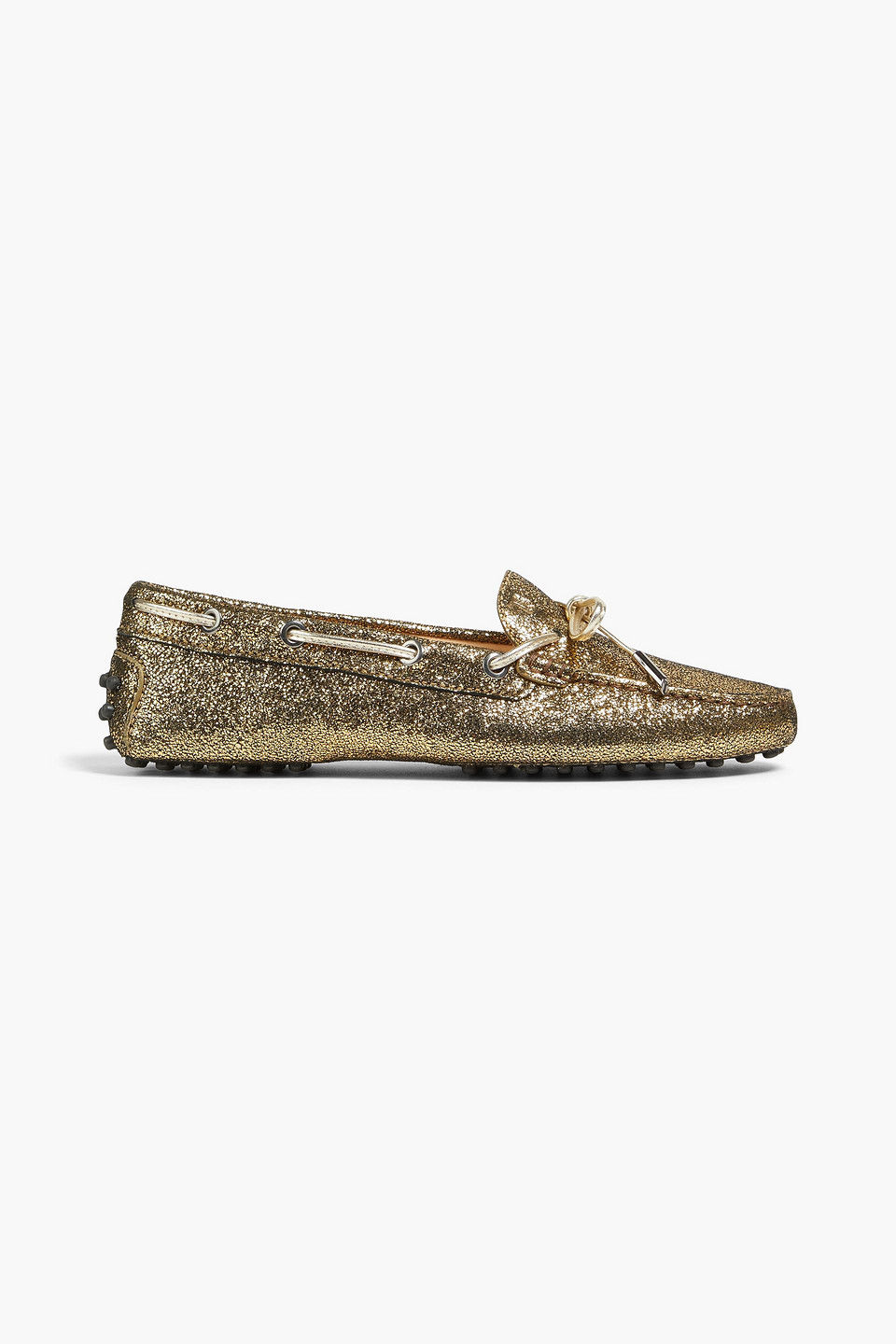 Tod's Gommino Metallic Brushed-leather Loafers In Gold