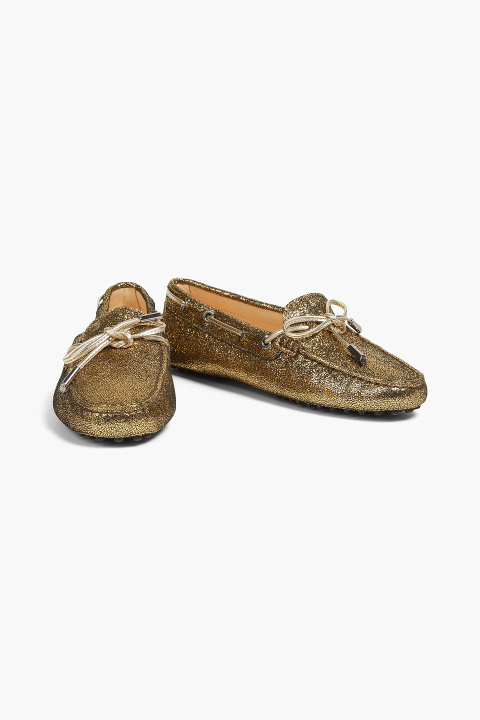 Tod's Gommino Metallic Brushed-leather Loafers In Gold