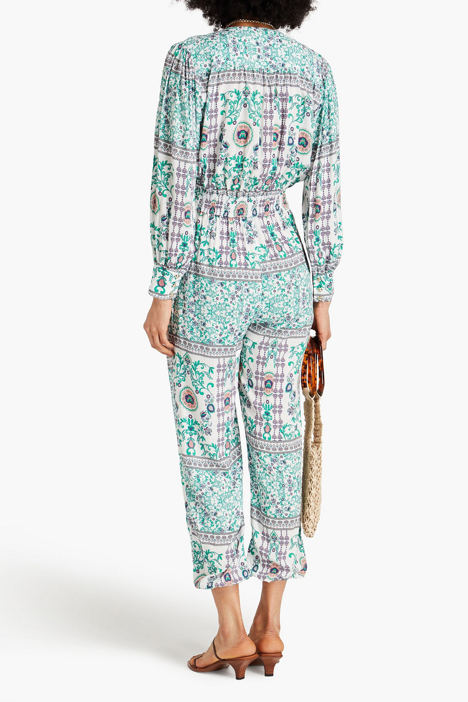 MELISSA ODABASH AYANA GATHERED FLORAL-PRINT MOUSSELINE JUMPSUIT