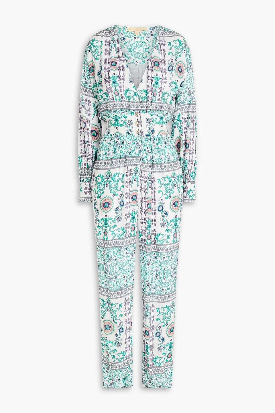 MELISSA ODABASH AYANA GATHERED FLORAL-PRINT MOUSSELINE JUMPSUIT