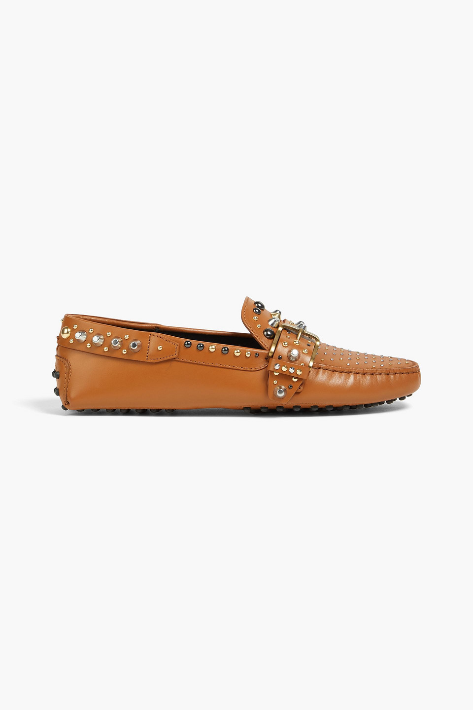 Tod's Studded Leather Loafers In Brown