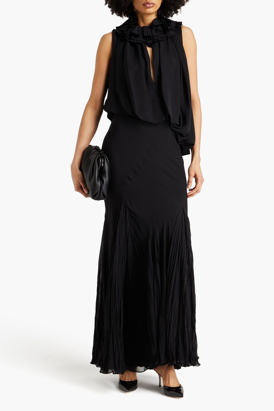 Shop Khaite Greco Ruffled Silk-chiffon Maxi Dress In Black