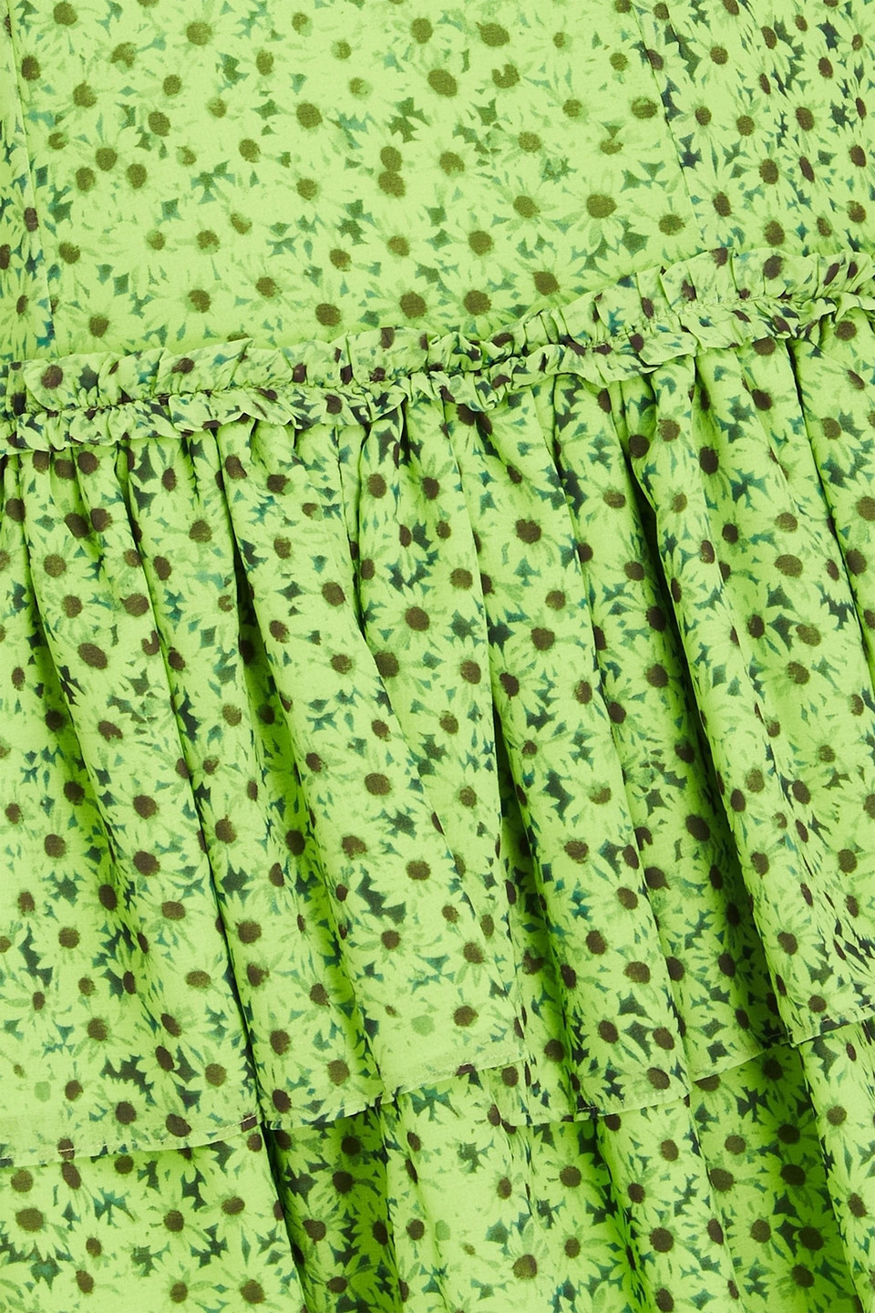 Ganni Tiered Floral-print Voile Mini Dress In Lime Green
