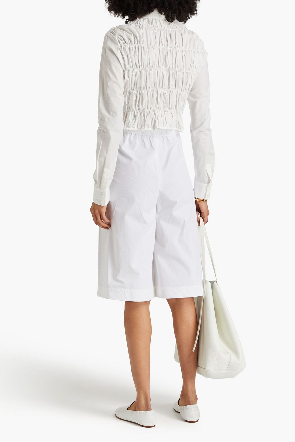 KHAITE Brena cropped ruched cotton-poplin shirt