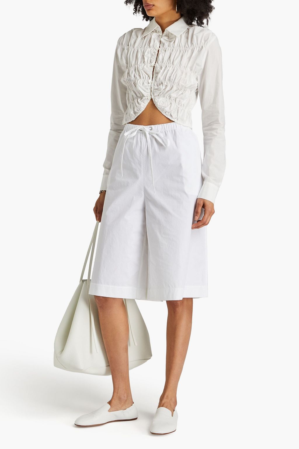 KHAITE Brena cropped ruched cotton-poplin shirt