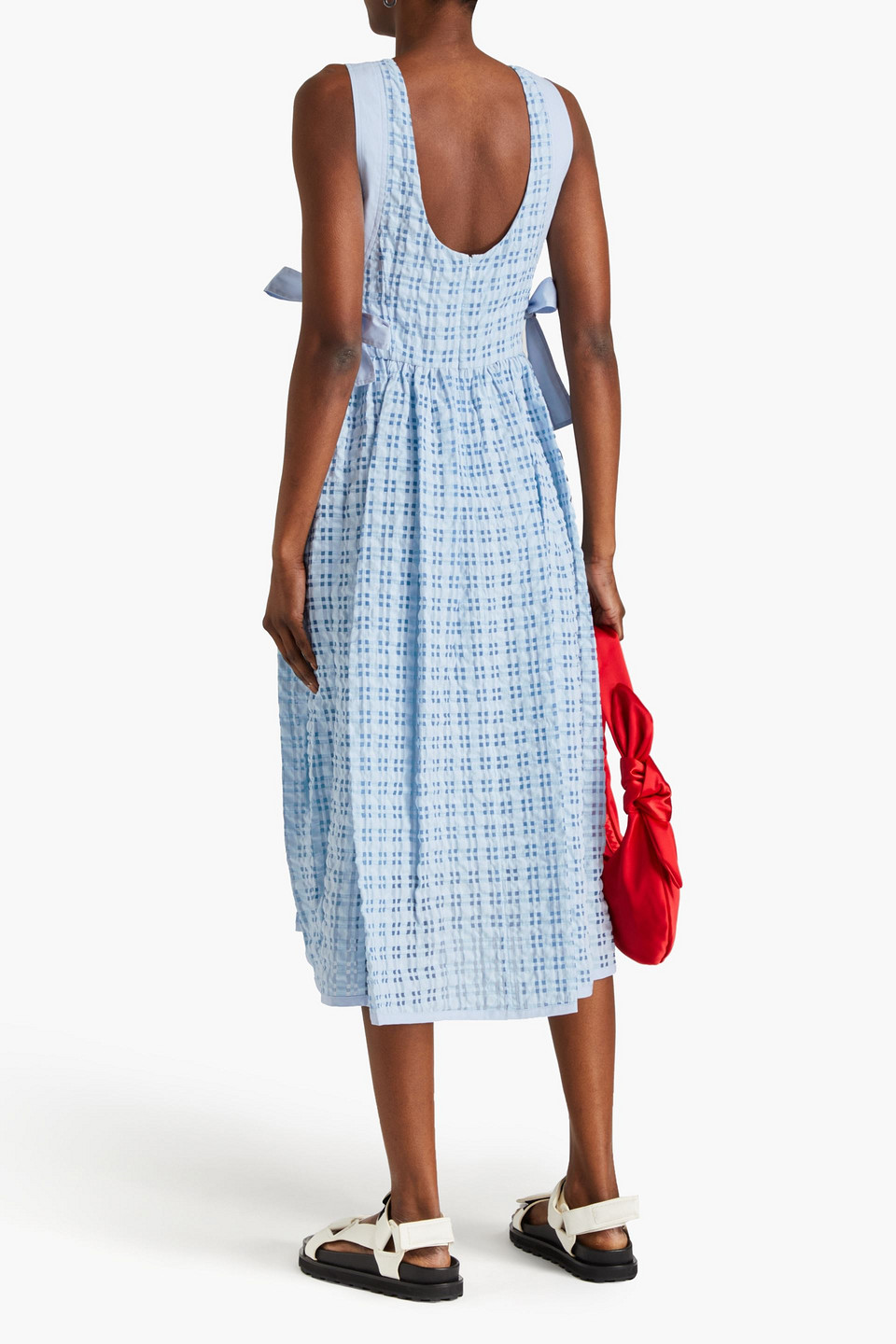 3.1 Phillip Lim Checked Seersucker Midi Dress In Sky Blue
