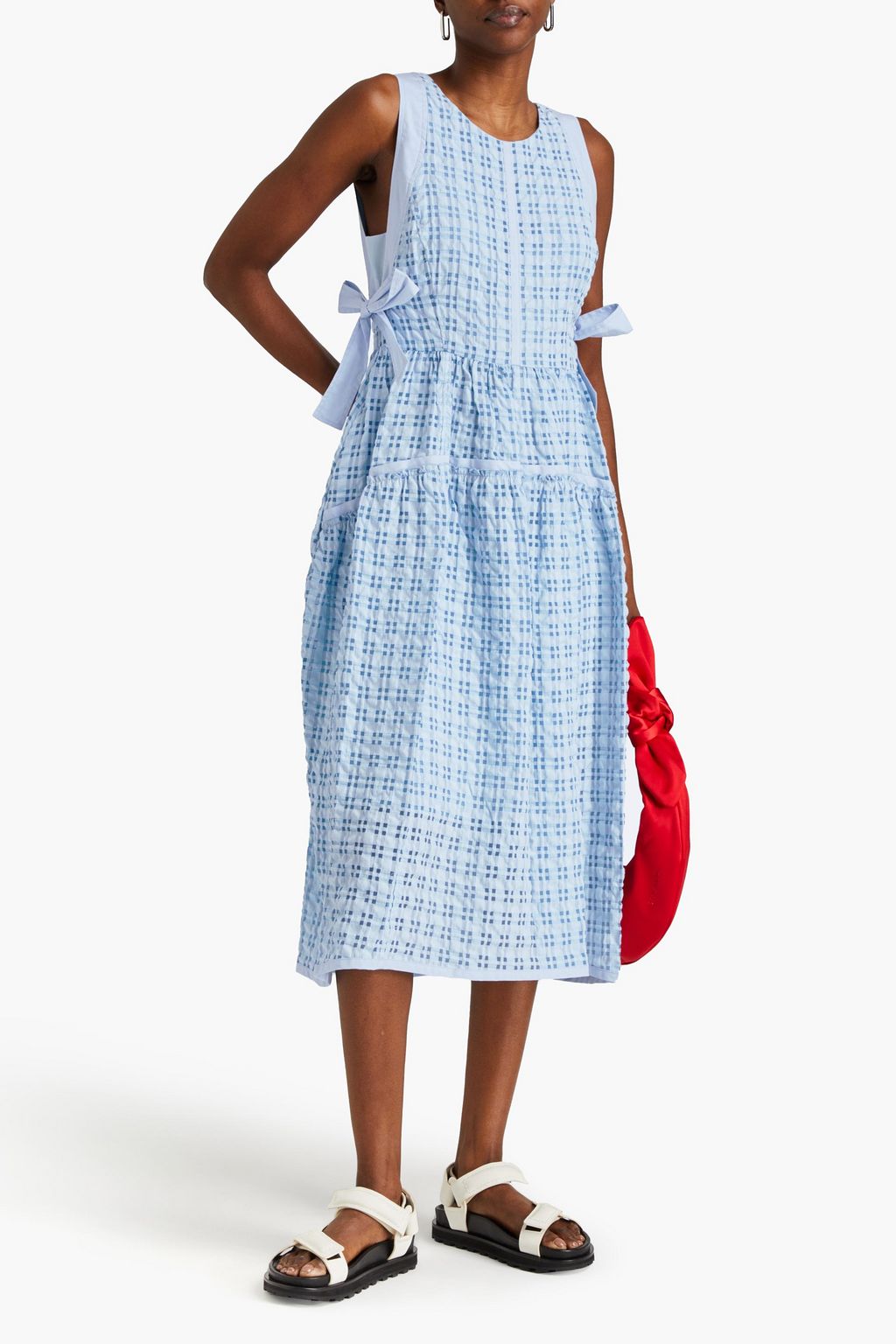 3.1 PHILLIP LIM Bow-detailed checked seersucker and taffeta midi dress