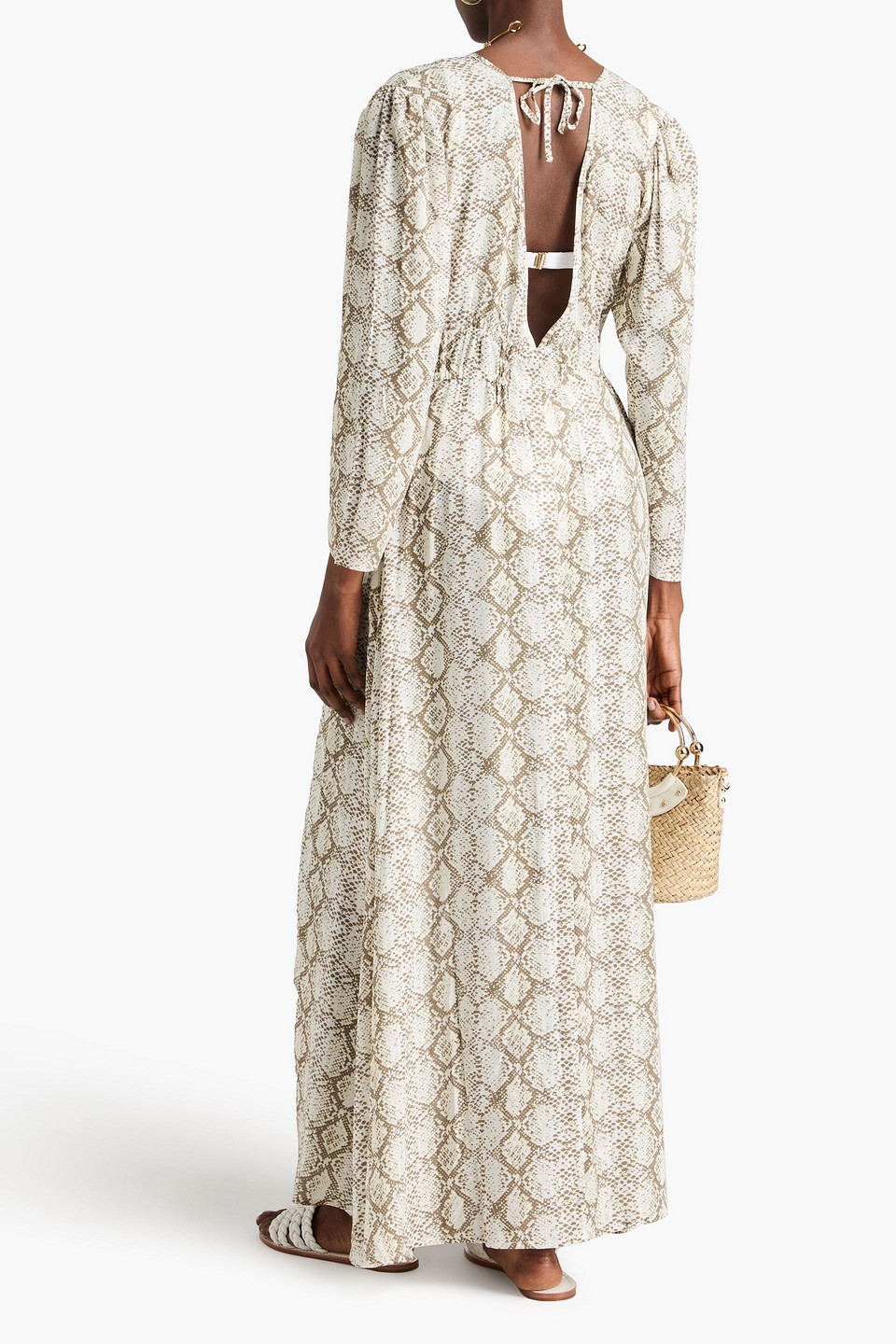 MELISSA ODABASH FARRAH SNAKE-PRINT VOILE KAFTAN 