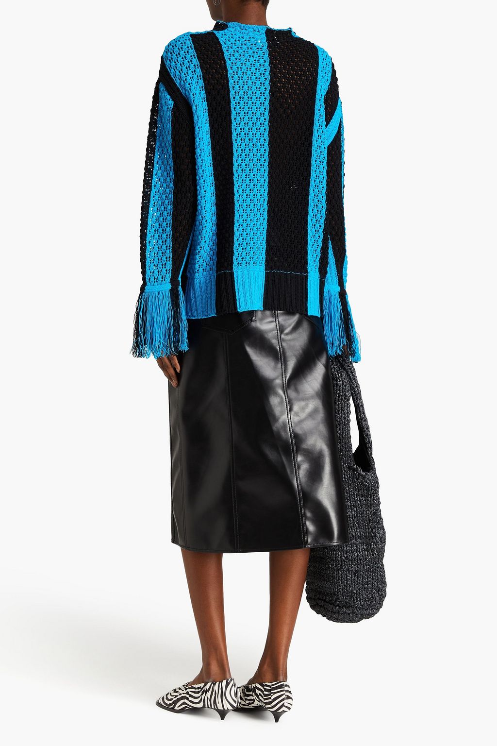 3.1 PHILLIP LIM كنزة رياضية مصنوعة من مزيج من القطن بحبكة بوانتيل وبتصميم مخطط
