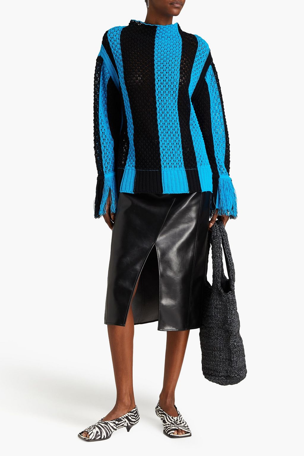 3.1 PHILLIP LIM كنزة رياضية مصنوعة من مزيج من القطن بحبكة بوانتيل وبتصميم مخطط
