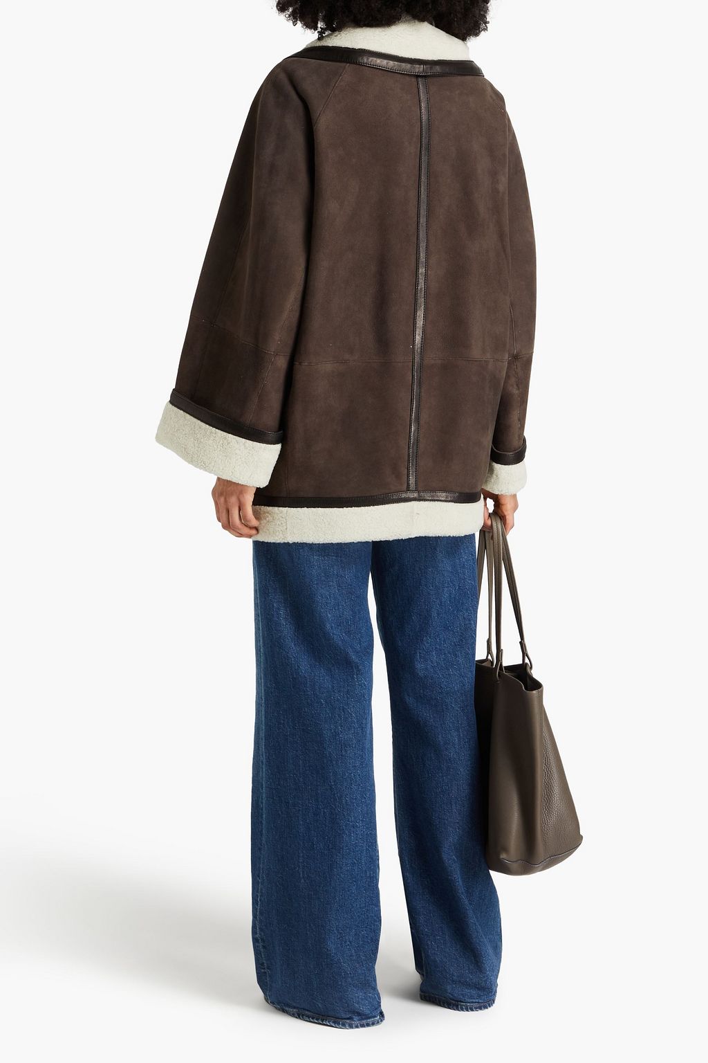 KHAITE Layton leather-trimmed suede coat