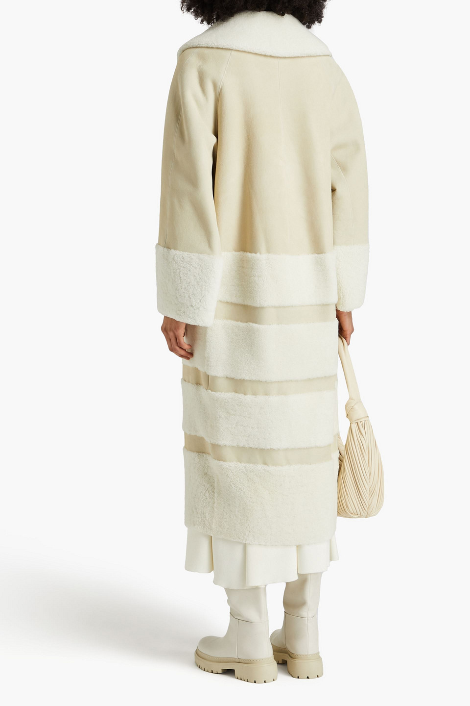 Khaite Pia Shearling-trimmed Suede Coat In Ecru