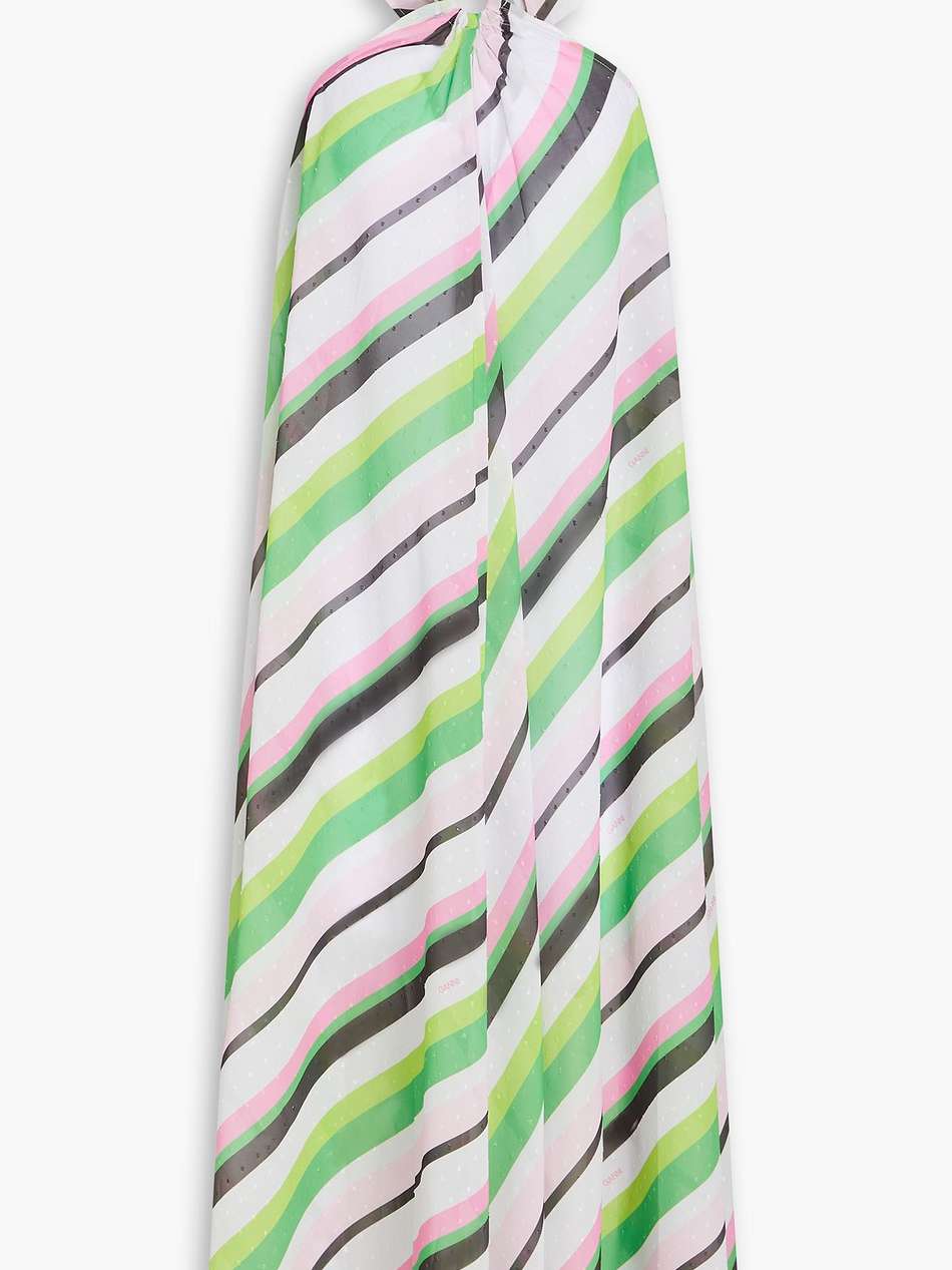 striped swiss-dot georgette halterneck midi dress