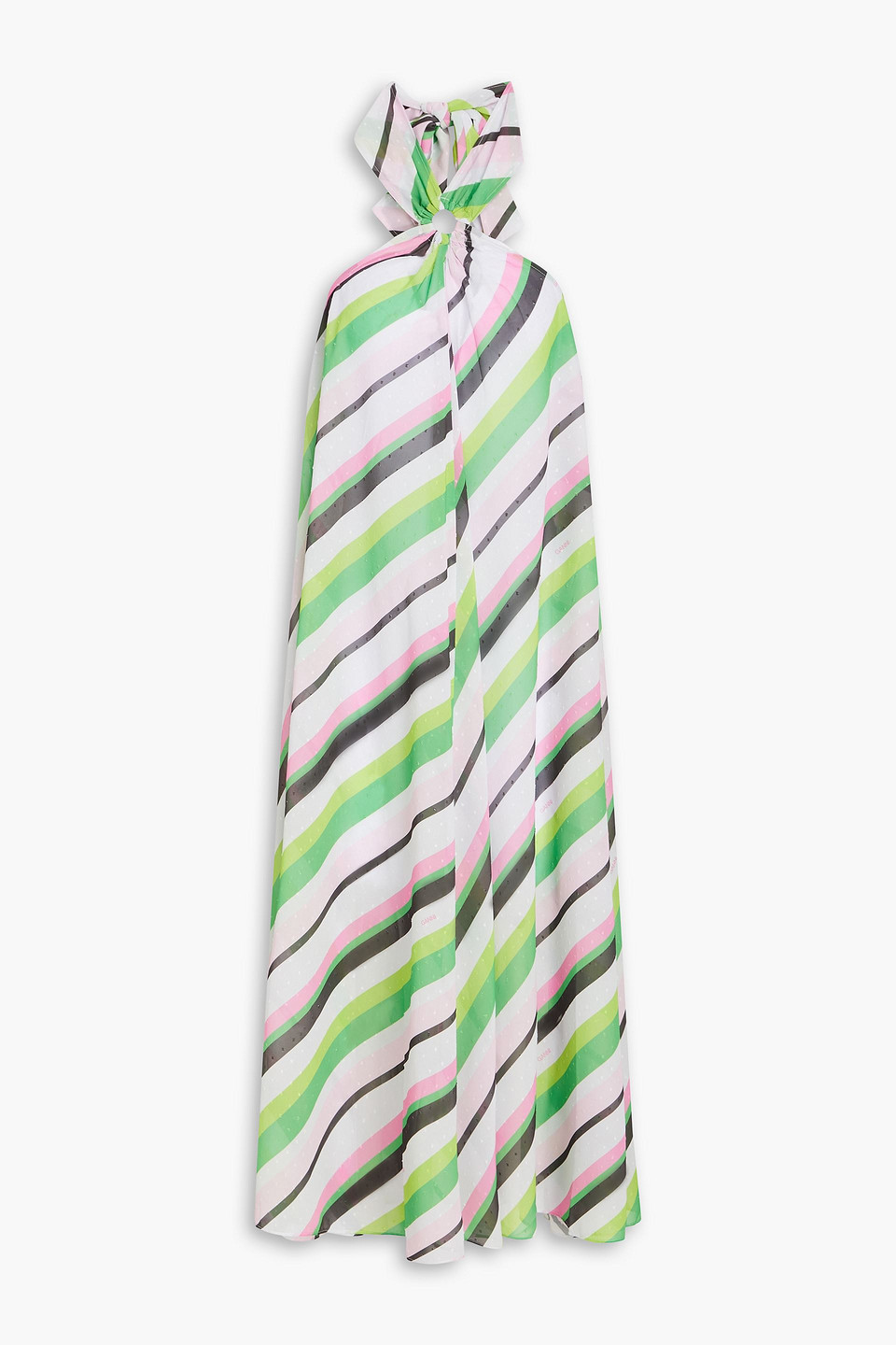 Ganni Light Chiffon Halterneck Dress In Green