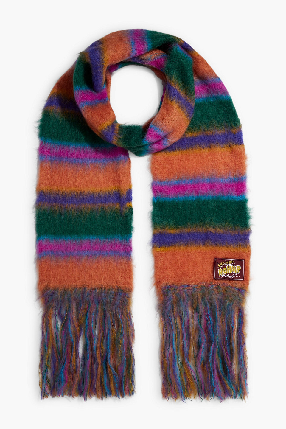 Shop Marni Striped Mohair-blend Scarf In Orange