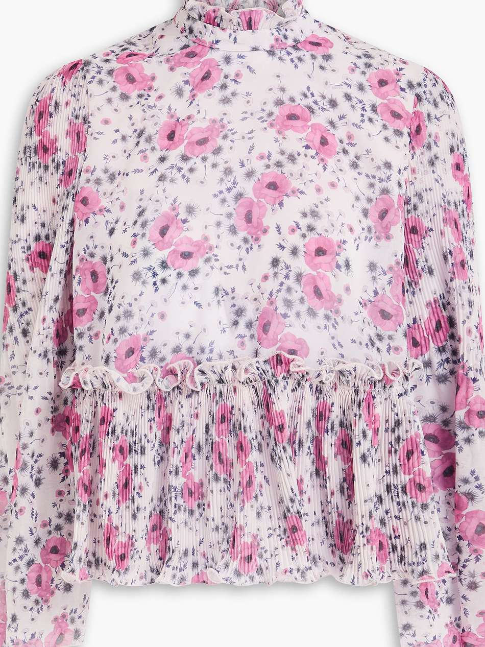 floral-print plissé-georgette blouse