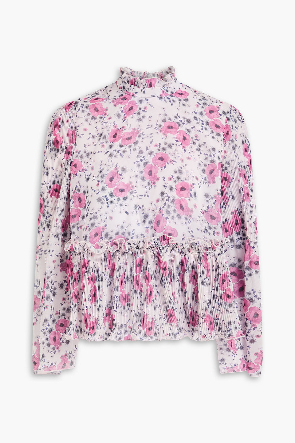 Floral-print plissé-georgette blouse