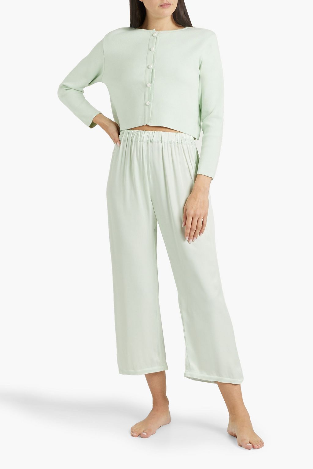 SLEEPER Party feather-trimmed crepe de chine pajama pants