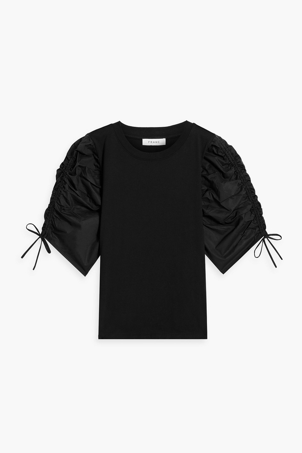 Frame Ruched Sleeve T-shirt In Black