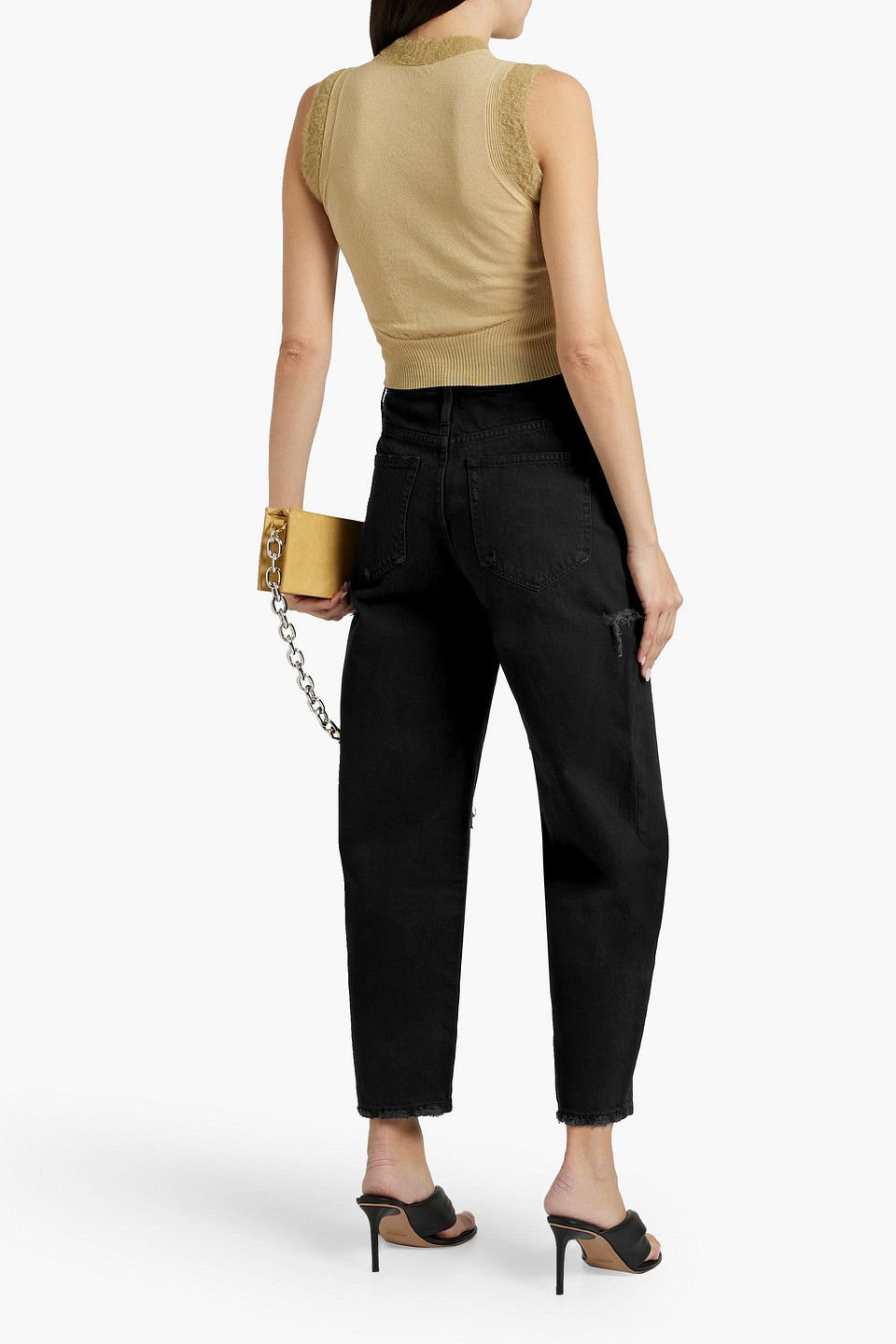 Frame Distressed High-rise Tapered Jeans In Black