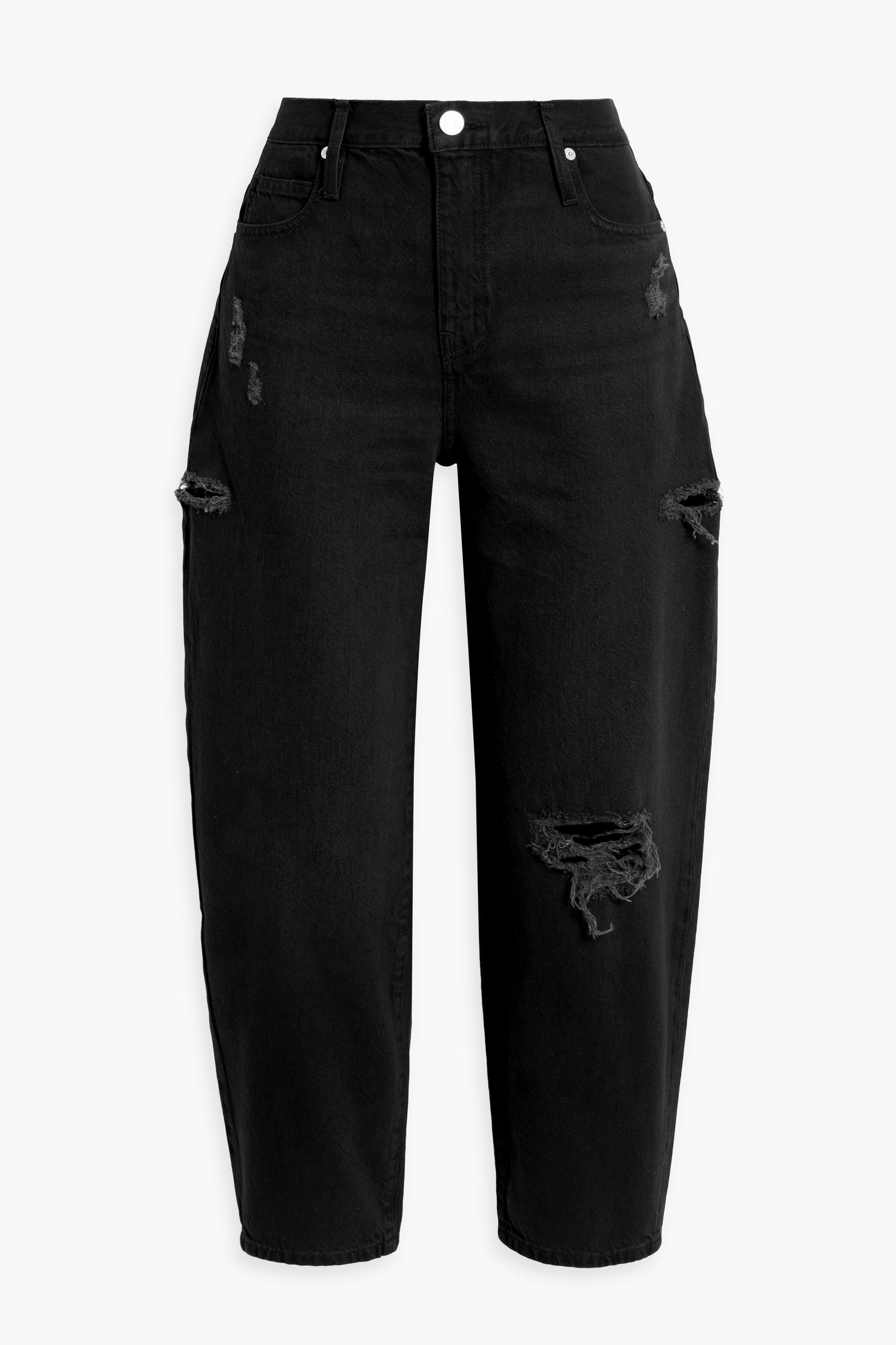 FRAME Distressed high-rise tapered jeans thumbnail