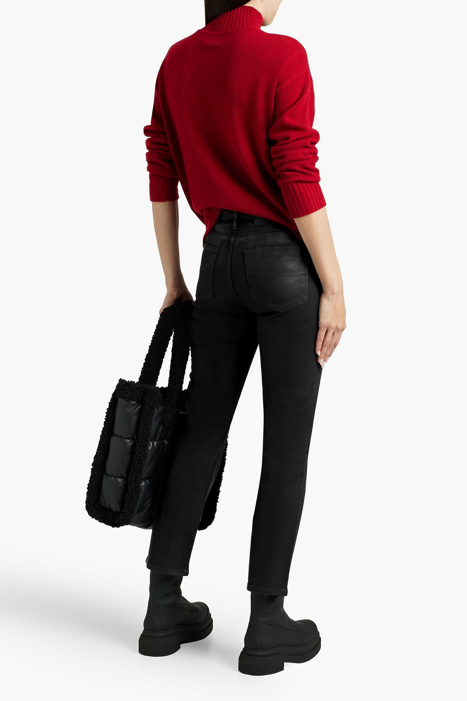 Shop Frame Le High Straight Coated High-rise Straight-leg Jeans In Black