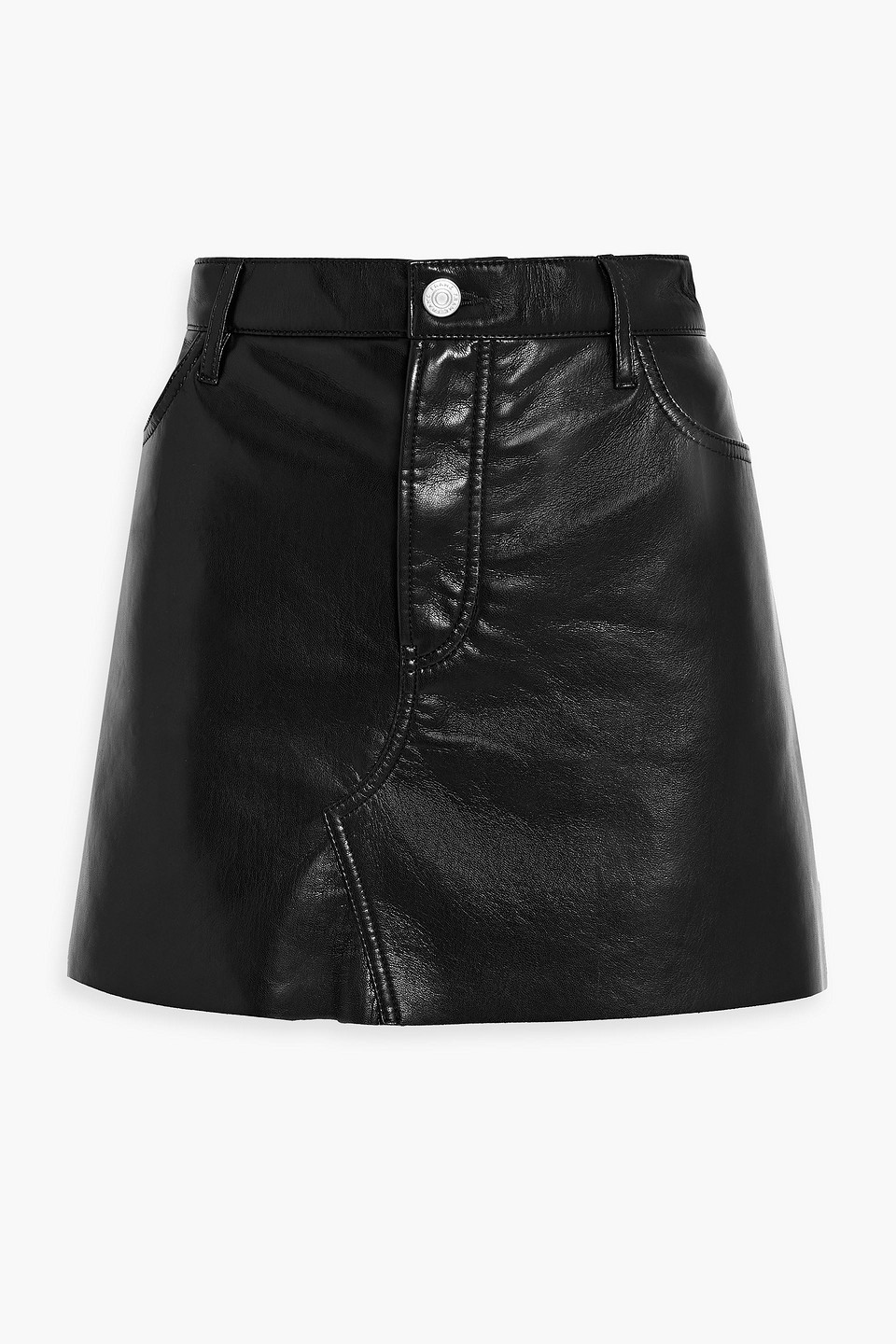 Shop Frame Le High N Tight Leather Mini Skirt In Black