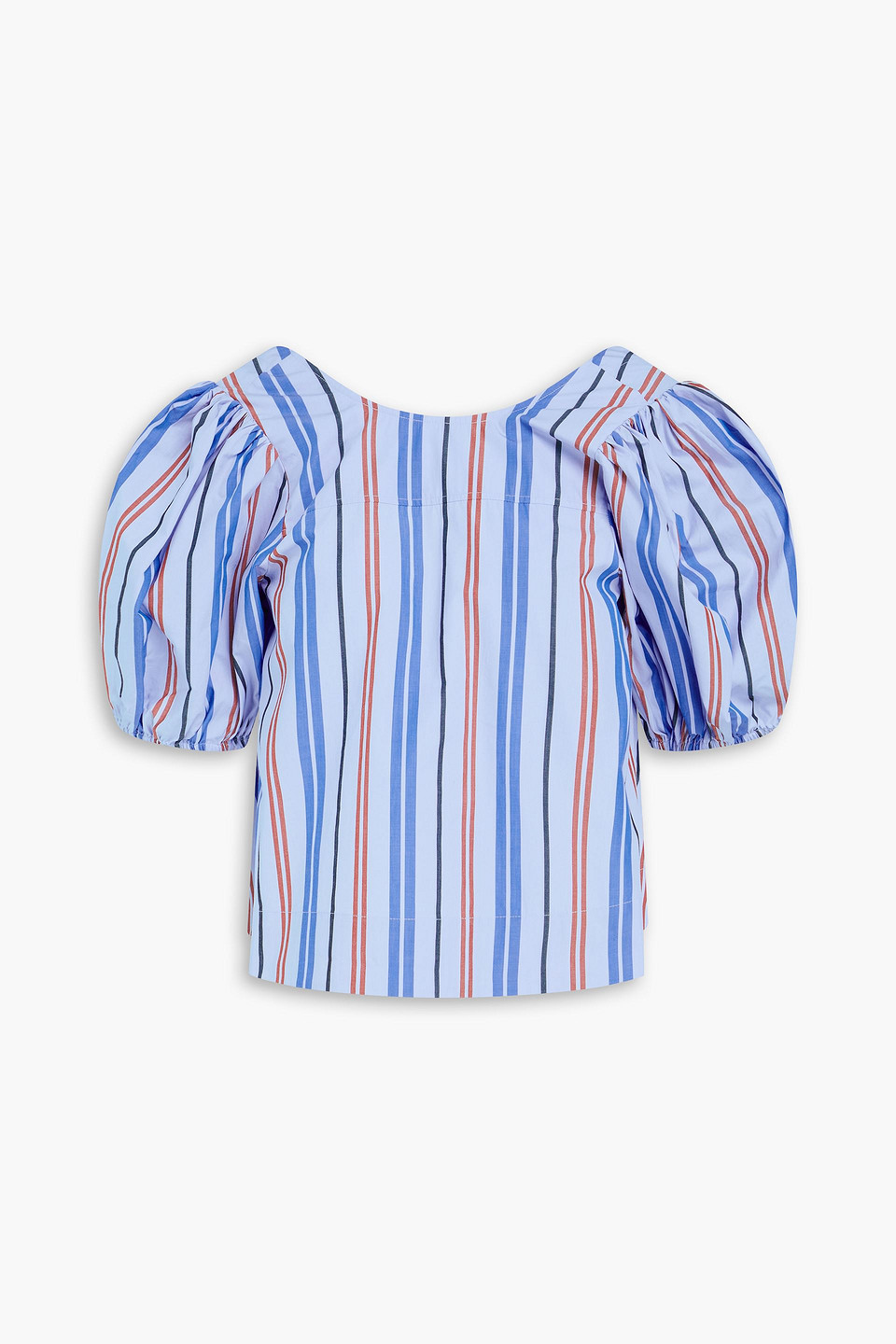GANNI - Striped cotton-poplin top - Blue - DE 42