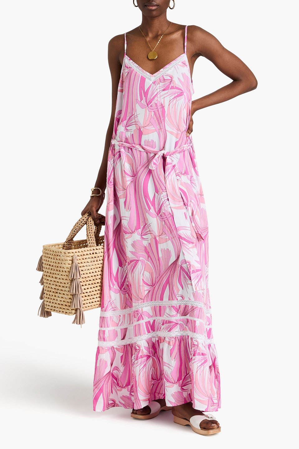 Melissa Odabash Eden Printed Mousseline Maxi Dress In Bubblegum