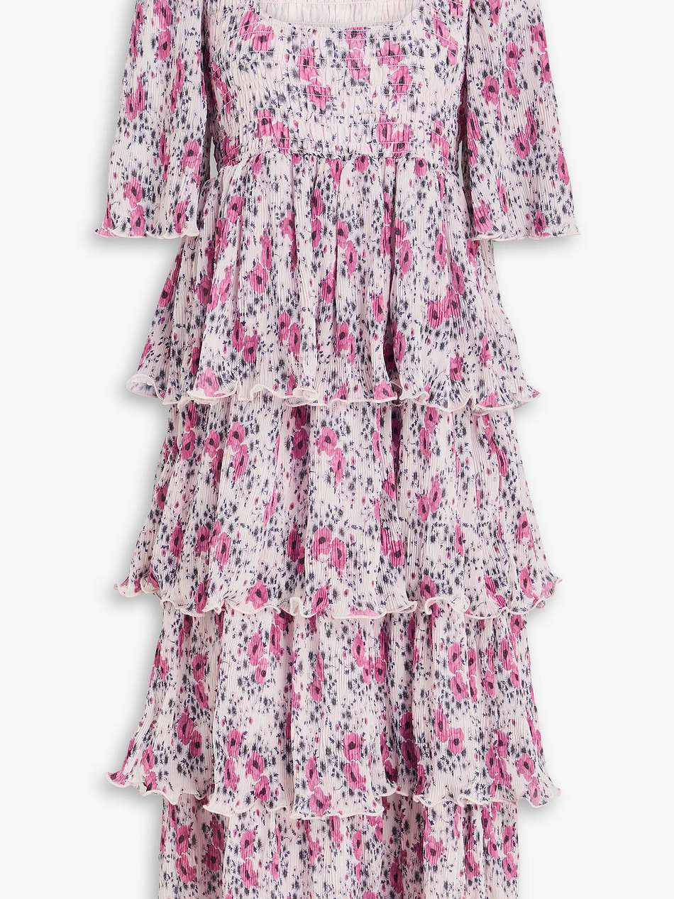 tiered floral-print crepon midi dress