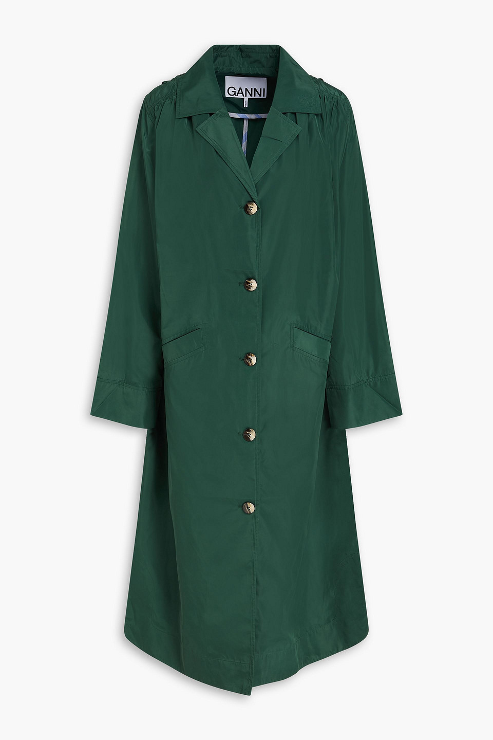 Ganni Shell Raincoat In Forest Green