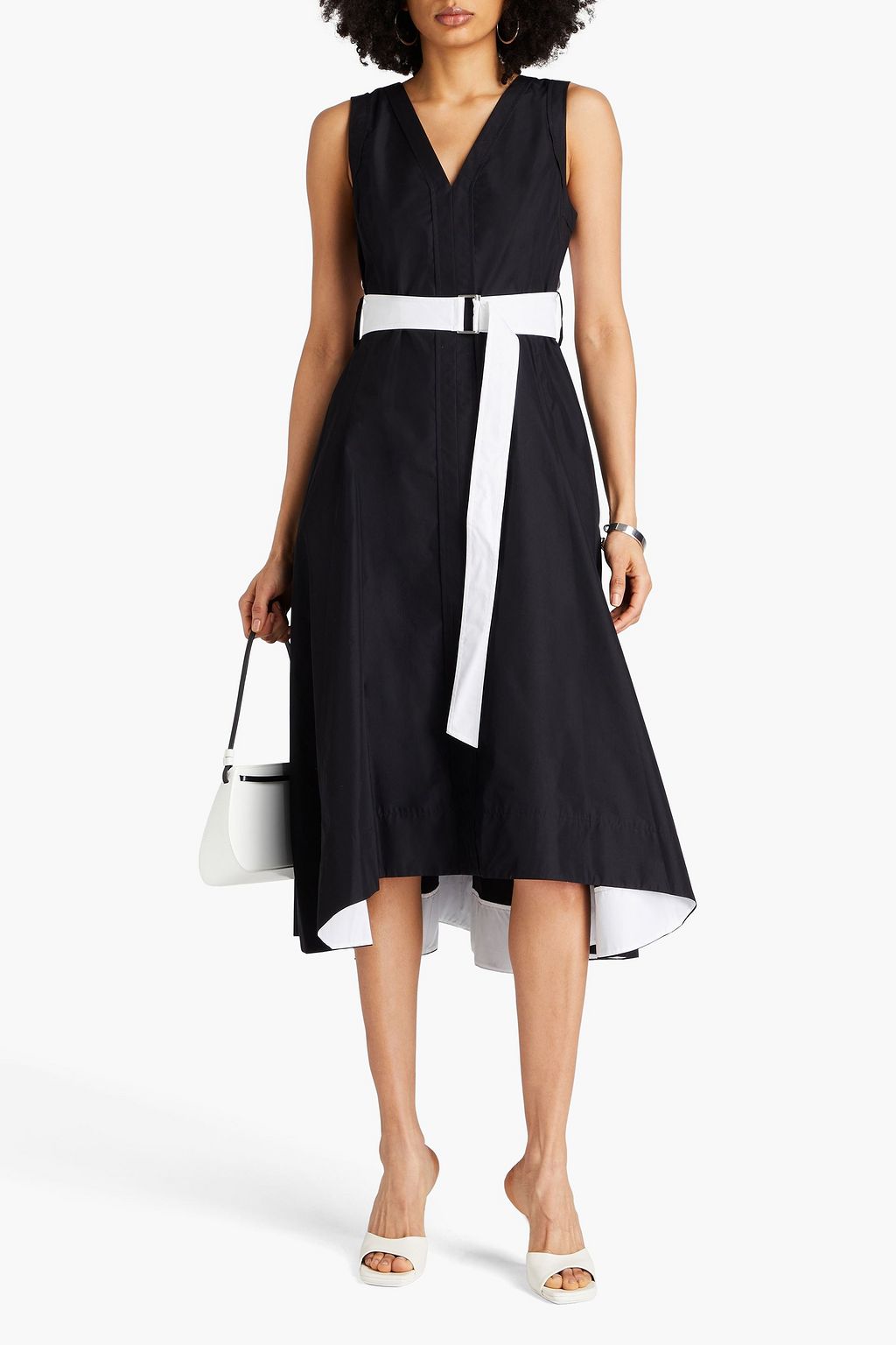 3.1 PHILLIP LIM コットン混ポプリン ラップ風ミディワンピース