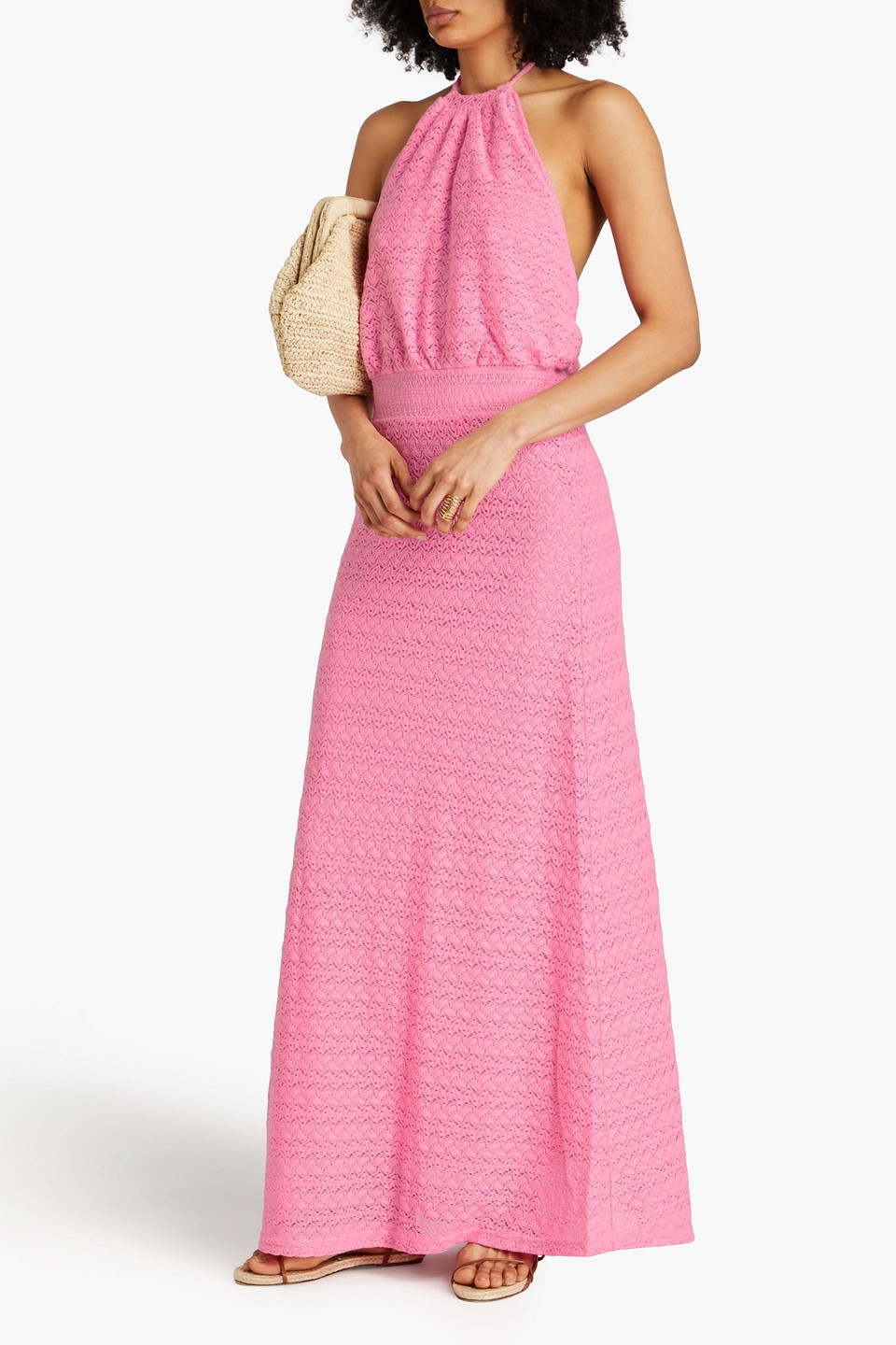 Shop Melissa Odabash Maeva Crocheted Halterneck Maxi Dress In Bubblegum