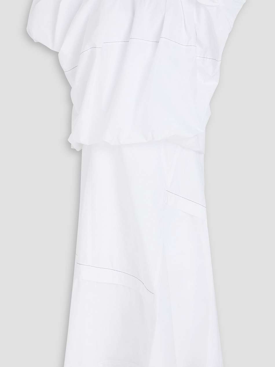 one-shoulder ruffled cotton-blend poplin midi dress