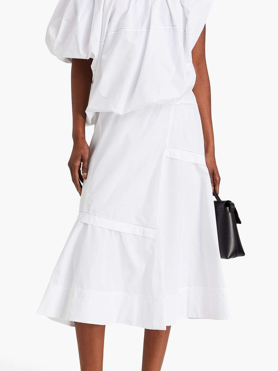 one-shoulder ruffled cotton-blend poplin midi dress