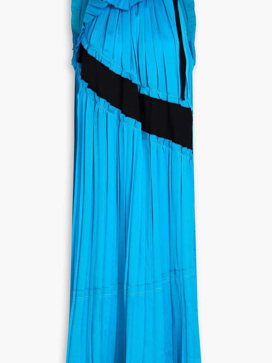 satin crepe-paneled pleated georgette midi dress