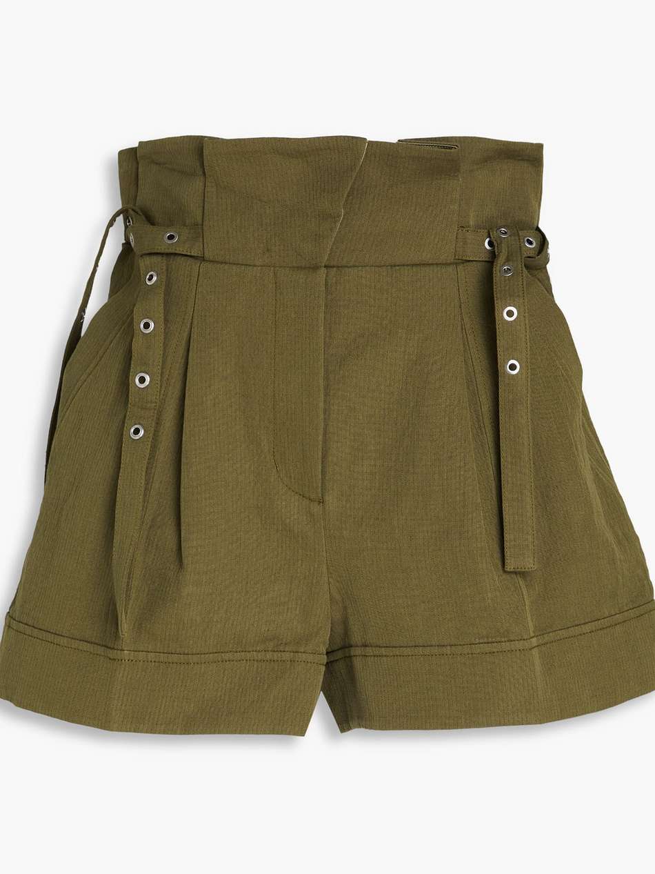 belted cotton and linen-blend shorts