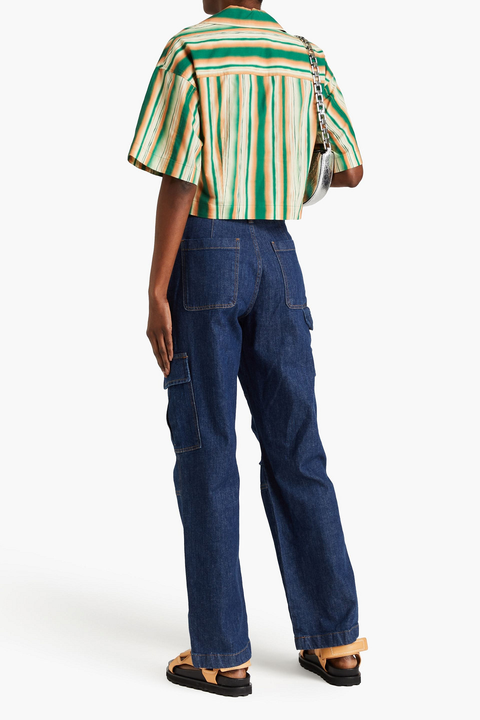 3.1 Phillip Lim Cropped Striped Cotton-poplin Shirt In Green