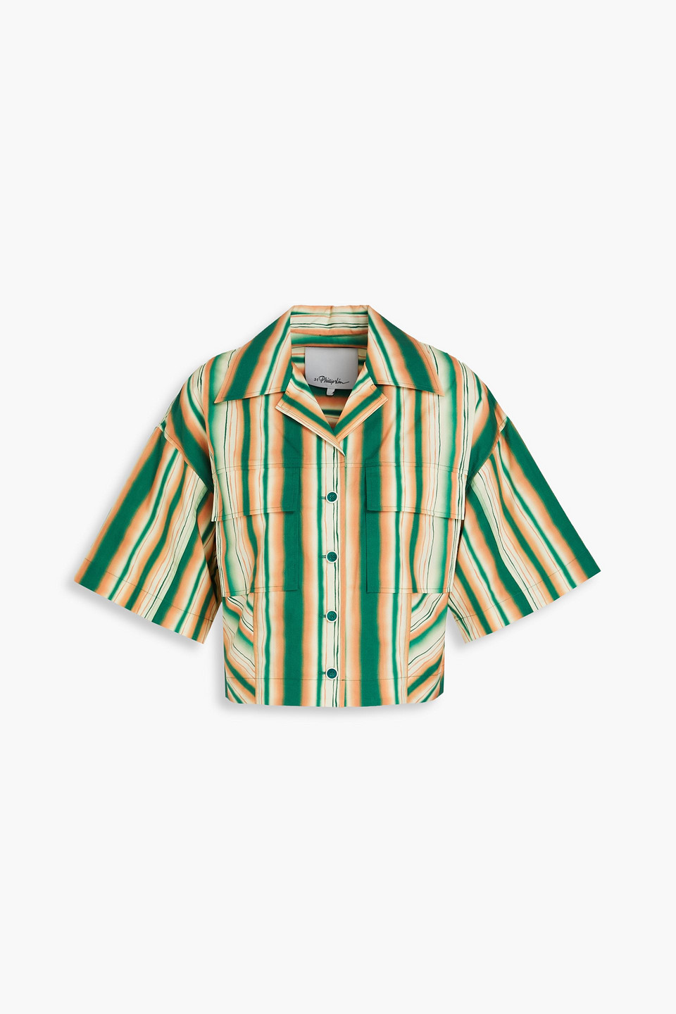 3.1 Phillip Lim Cropped Striped Cotton-poplin Shirt In Green