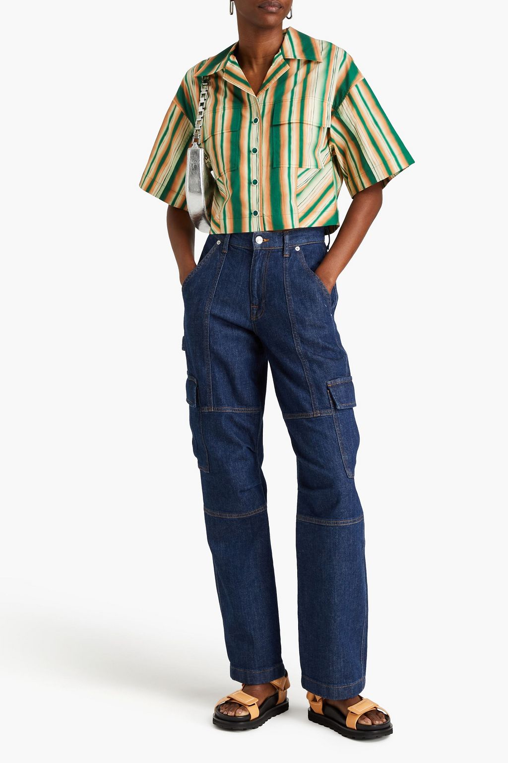 3.1 PHILLIP LIM قميص قصير مصنوع من قطن بوبلين بتصميم مخطط