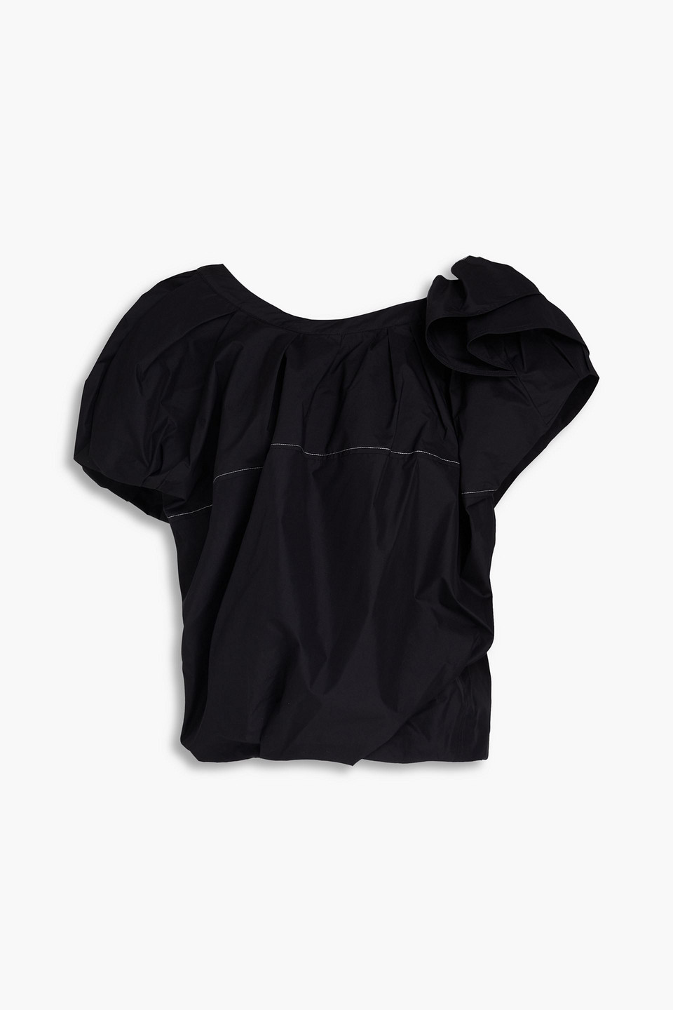 3.1 Phillip Lim One-shoulder Ruffled Cotton-blend Poplin Top In Black