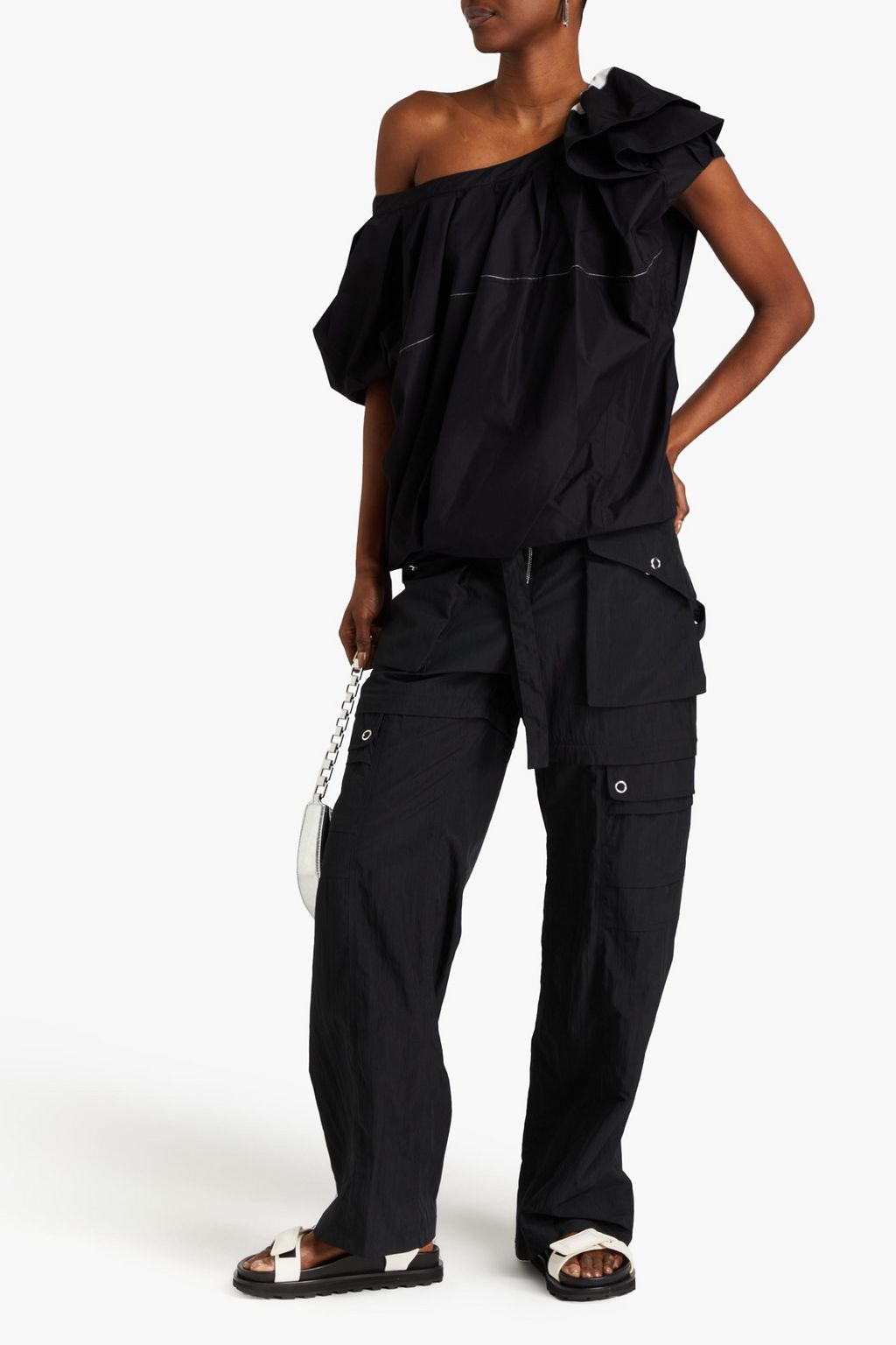 3.1 PHILLIP LIM بلوزة من البوبلين المصنوع من مزيج من القطن ومزينة بكشاكش